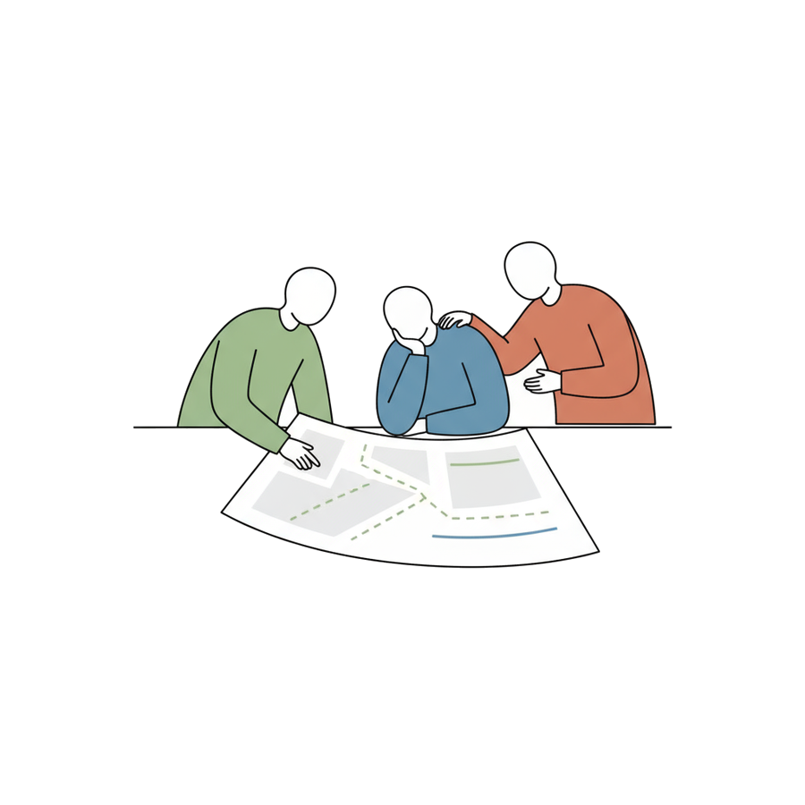 Equipa a analisar informação e a definir um plano de trabalho.