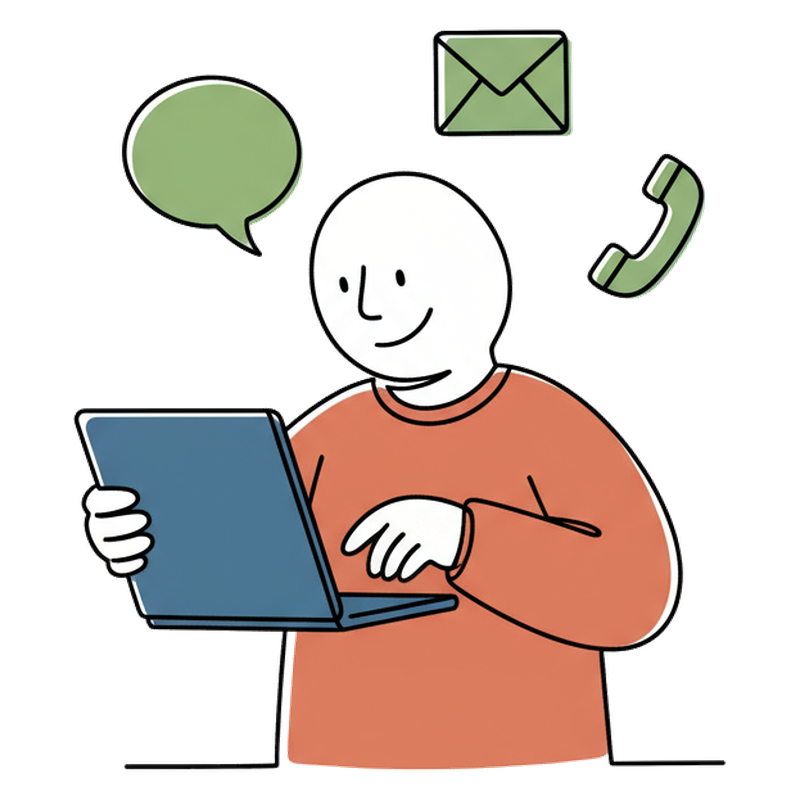 Ilustração: falar connosco por email, telefone ou mensagem