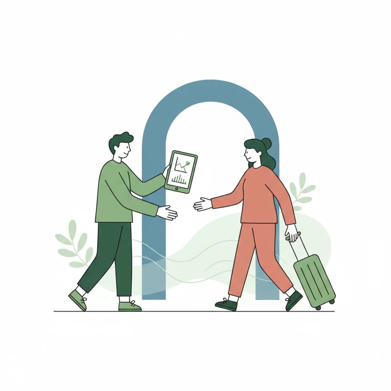 Ilustração de acolhimento e gestão de um alojamento.
